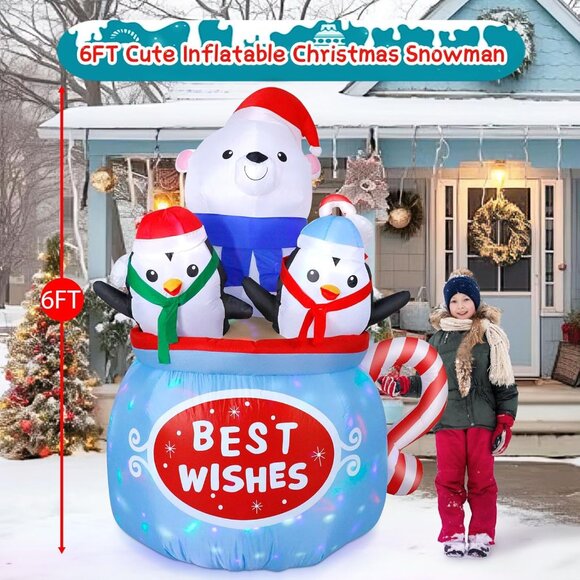 🆕6FT Christmas Inflatable Polar Bear Penguin Hot Cocoa Mug Outdoor Decoration - Picture 5 of 9